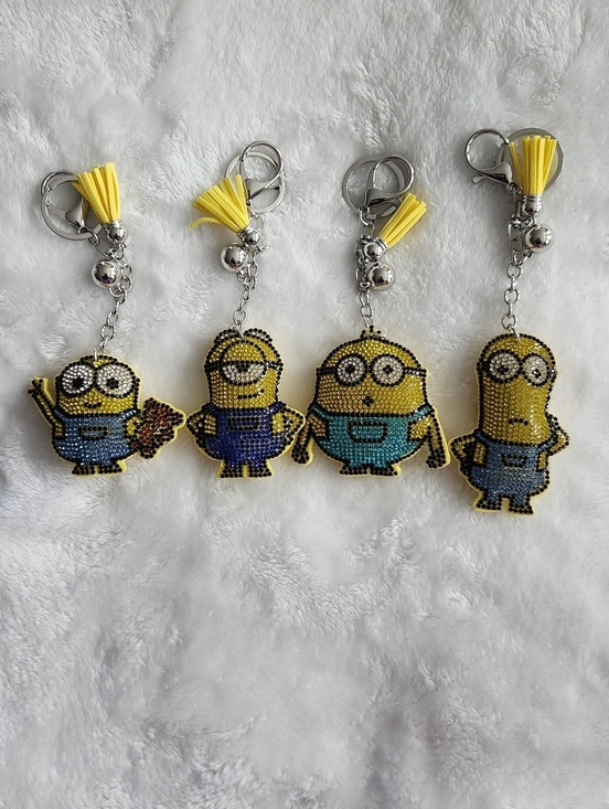 Fashion Jewelry Accessories - Minions Beaded Keychain Set - Yellow Blue Characters (Set of 4)
